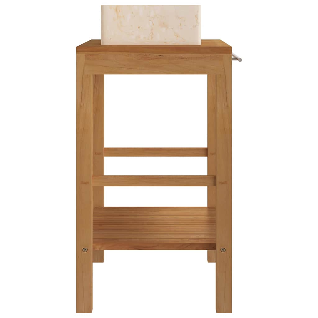 vidaXL Bathroom Vanity Cabinet Solid Teak with Sink Marble Cream 4