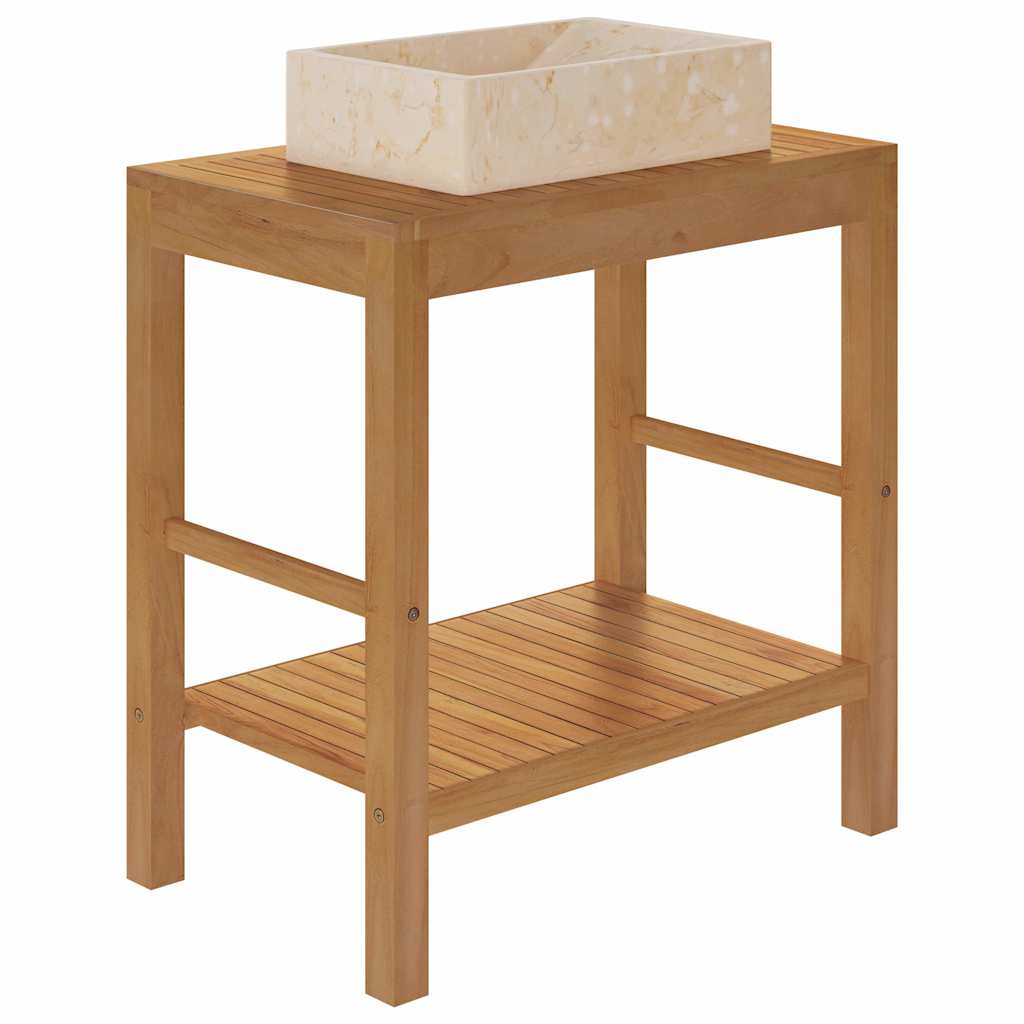 vidaXL Bathroom Vanity Cabinet Solid Teak with Sink Marble Cream 5