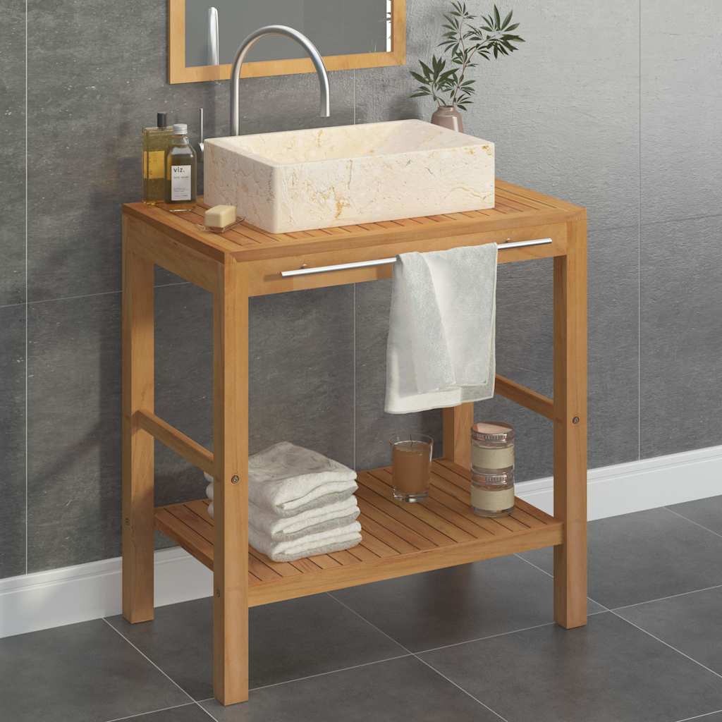 vidaXL Bathroom Vanity Cabinet Solid Teak with Sink Marble Cream 1