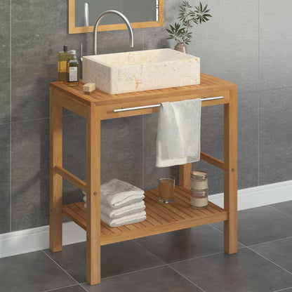 vidaXL Bathroom Vanity Cabinet Solid Teak with Sink Marble Cream 1