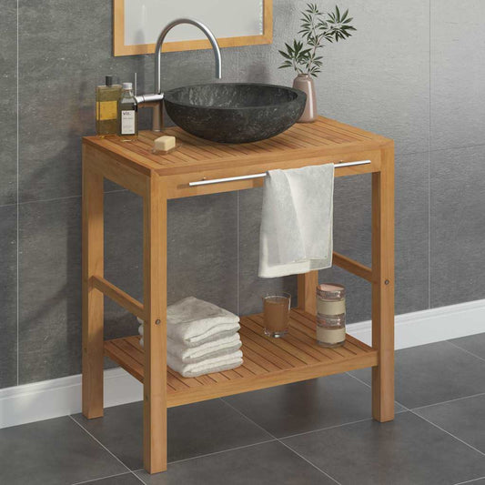 vidaXL Bathroom Vanity Cabinet Solid Teak with Sink Marble Black 1
