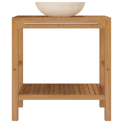 vidaXL Bathroom Vanity Cabinet Solid Teak with Sink Marble Cream 3