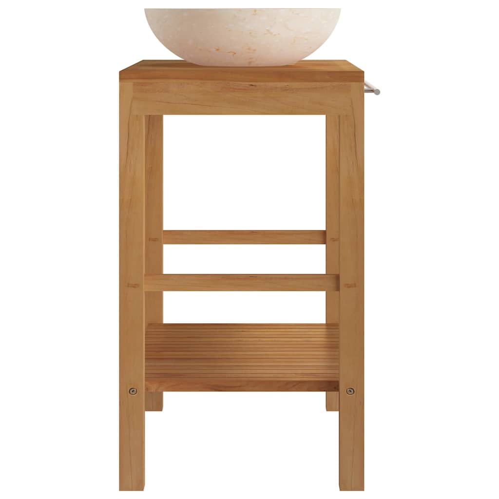 vidaXL Bathroom Vanity Cabinet Solid Teak with Sink Marble Cream 4