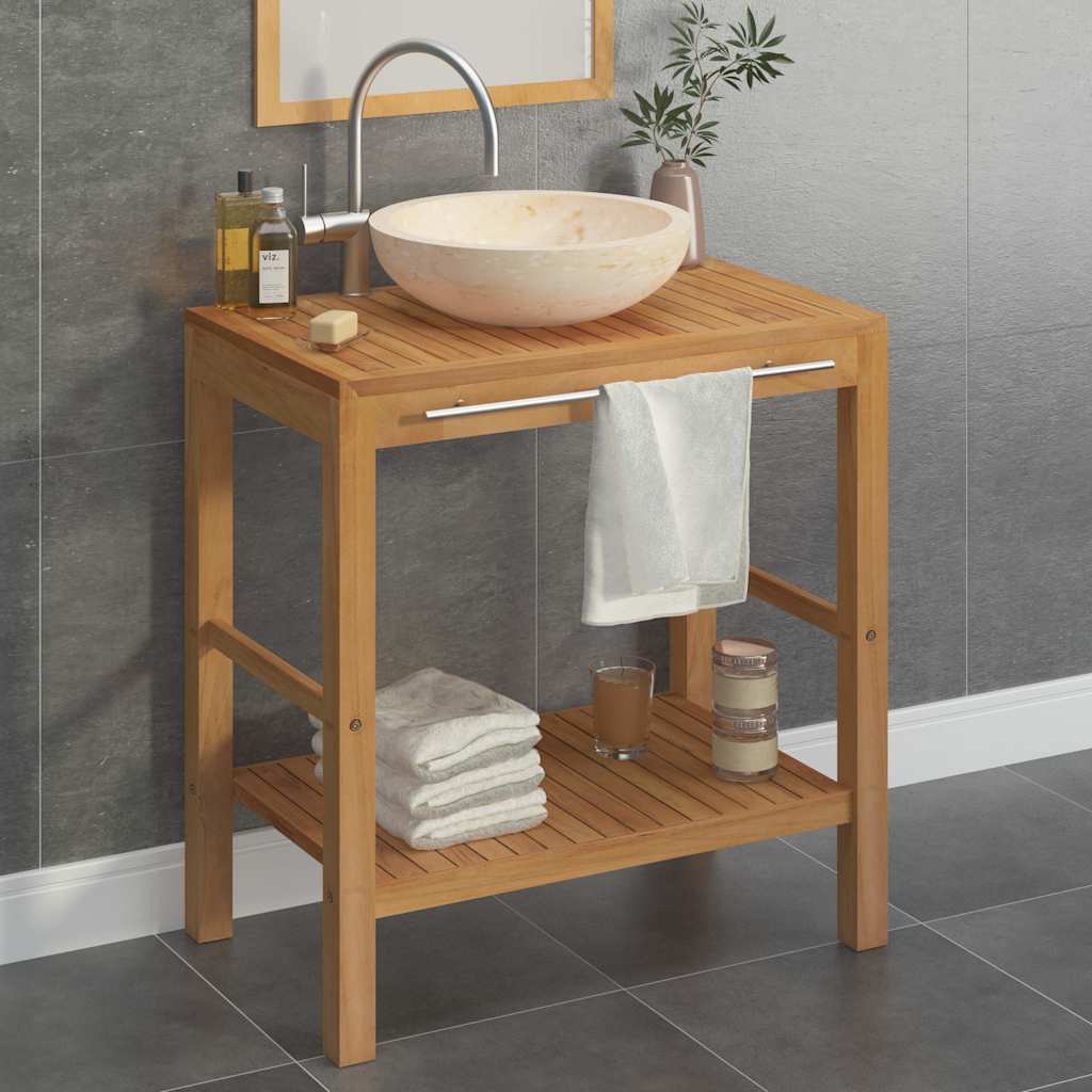 vidaXL Bathroom Vanity Cabinet Solid Teak with Sink Marble Cream 1