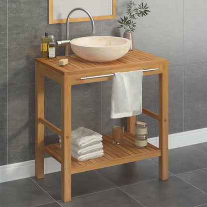 vidaXL Bathroom Vanity Cabinet Solid Teak with Sink Marble Cream 1