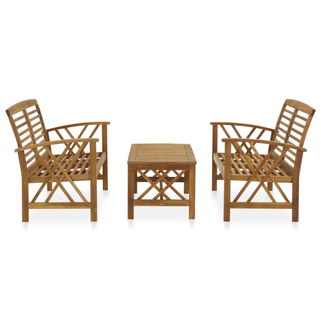 vidaXL 3 Piece Garden Lounge Set Solid Acacia Wood 2