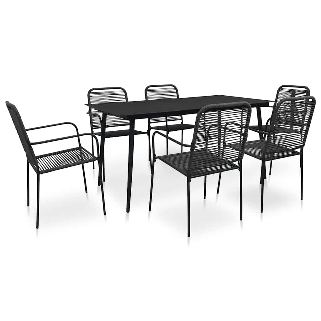 vidaXL 7 Piece Garden Dining Set Cotton Rope and Steel Black 1