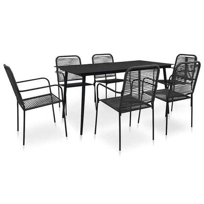 vidaXL 7 Piece Garden Dining Set Cotton Rope and Steel Black 1