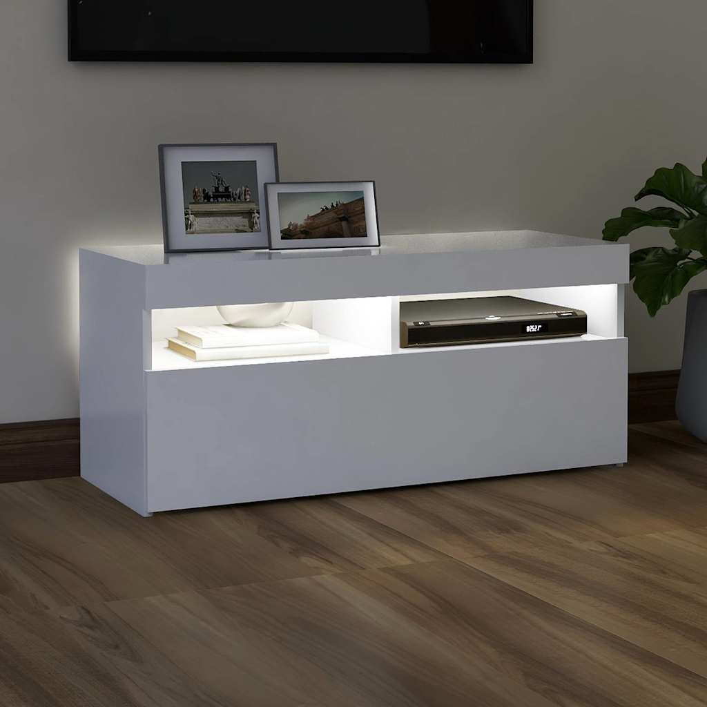 TV Cabinet with LED Lights 90x35x40 cm White