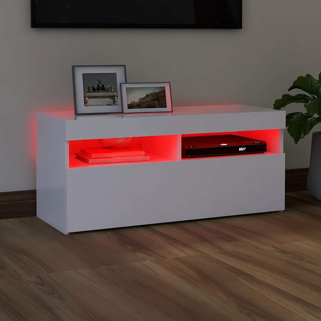 TV Cabinet with LED Lights 90x35x40 cm White
