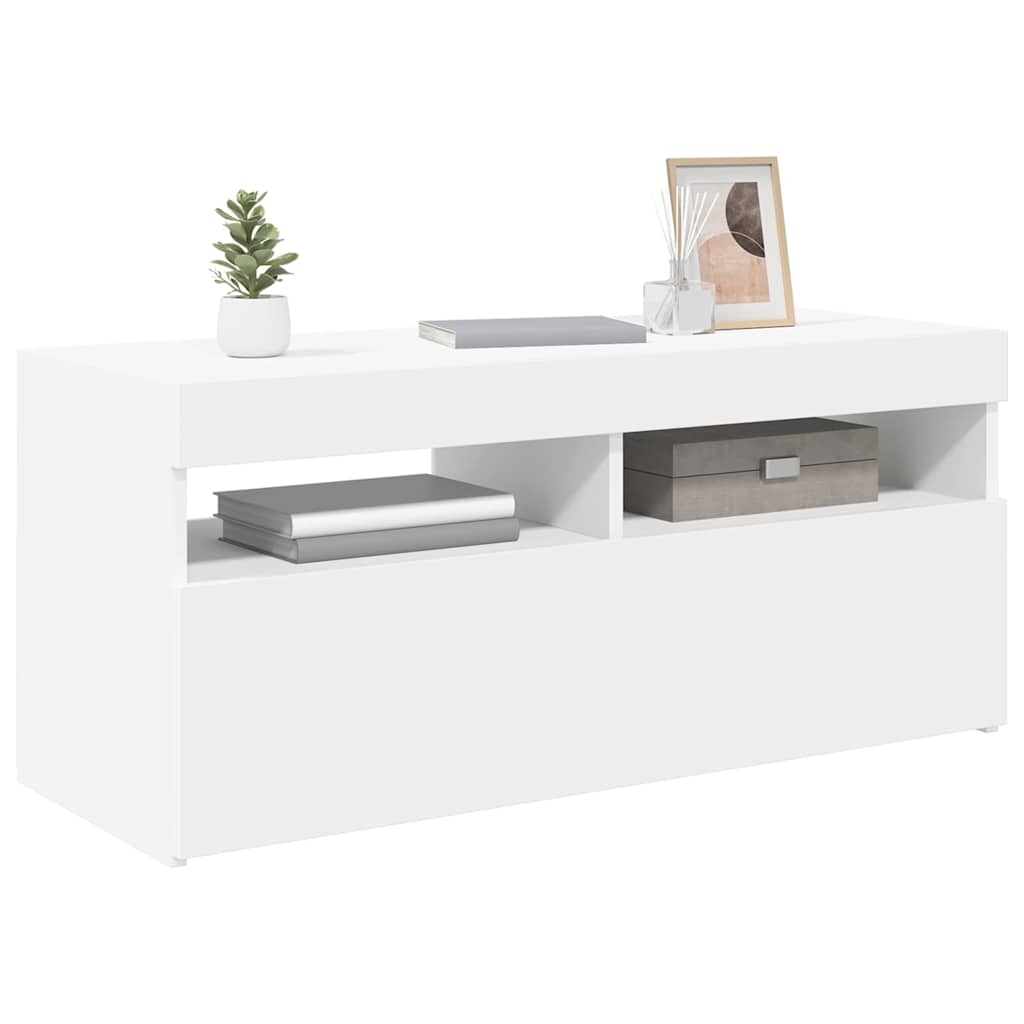 TV Cabinet with LED Lights 90x35x40 cm White