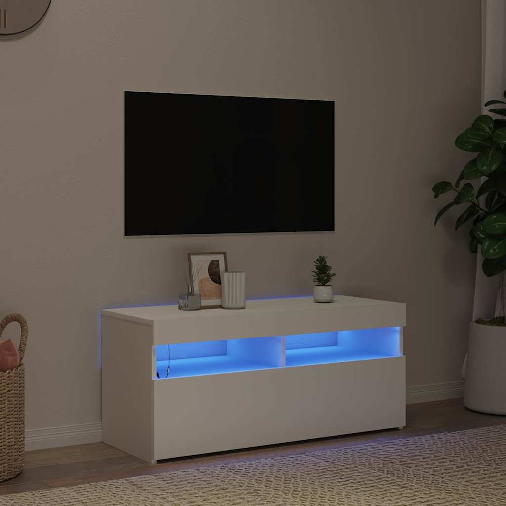 TV Cabinet with LED Lights 90x35x40 cm White