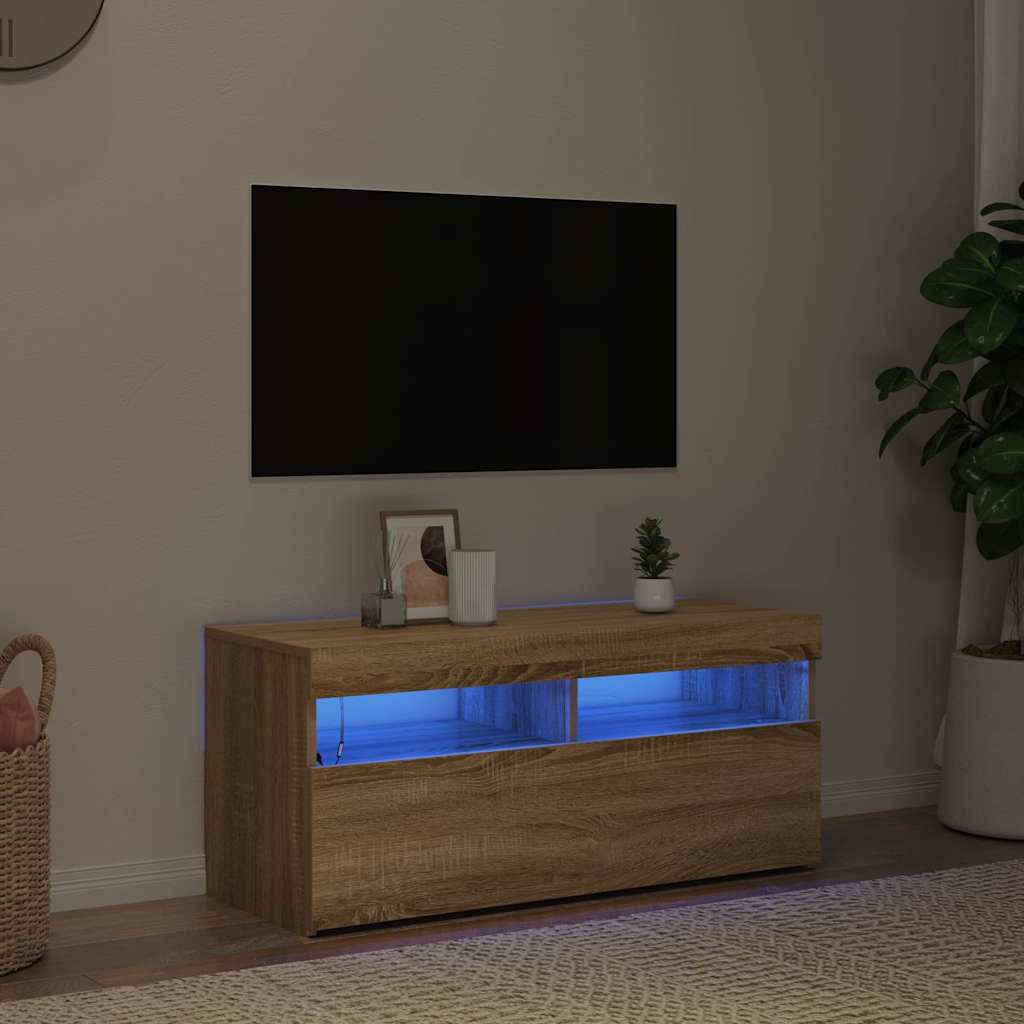 TV Cabinet with LED Lights 90x35x40 cm Sonoma oak