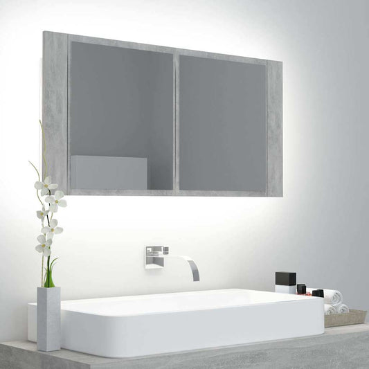 LED Bathroom Mirror Cabinet 90x12x45 cm Acrylic Concrete grey