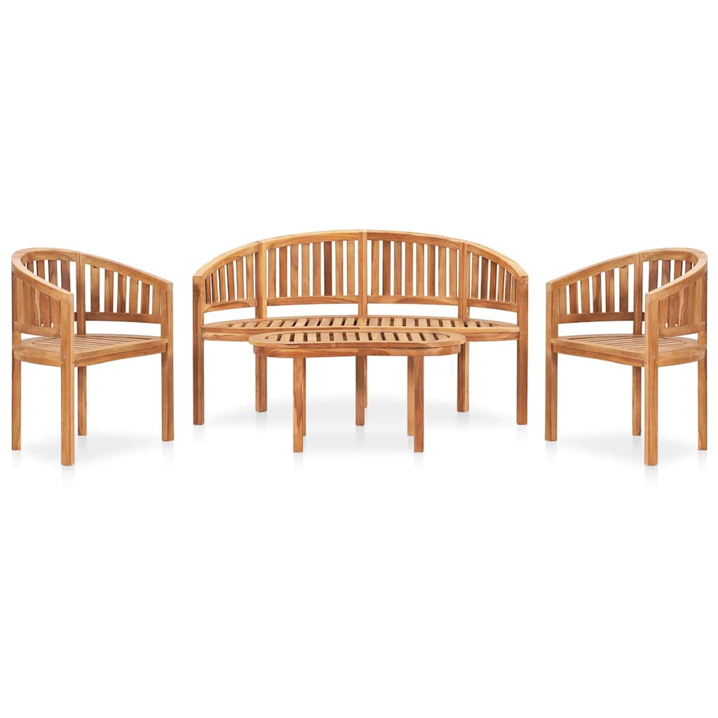 4 Piece Banana Garden Lounge Set Solid Teak Wood Height 86 cm 2x armchair + bench + table