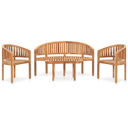 4 Piece Banana Garden Lounge Set Solid Teak Wood Height 86 cm 2x armchair + bench + table