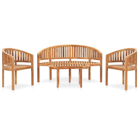 4 Piece Banana Garden Lounge Set Solid Teak Wood Height 86 cm 2x armchair + bench + table
