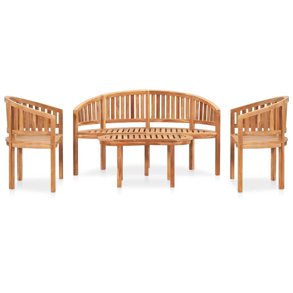 4 Piece Banana Garden Lounge Set Solid Teak Wood Height 86 cm 2x armchair + bench + table