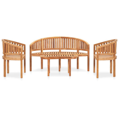 4 Piece Banana Garden Lounge Set Solid Teak Wood Height 86 cm 2x armchair + bench + table