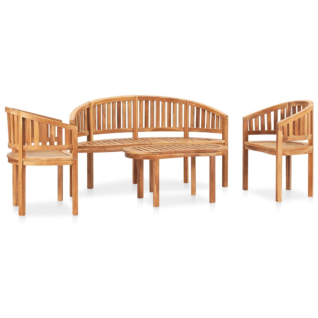 4 Piece Banana Garden Lounge Set Solid Teak Wood Height 86 cm 2x armchair + bench + table