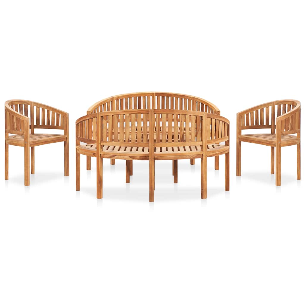 4 Piece Banana Garden Lounge Set Solid Teak Wood Height 86 cm 2x armchair + 2x bench + table