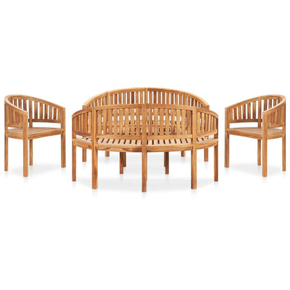 4 Piece Banana Garden Lounge Set Solid Teak Wood Height 86 cm 2x armchair + 2x bench + table
