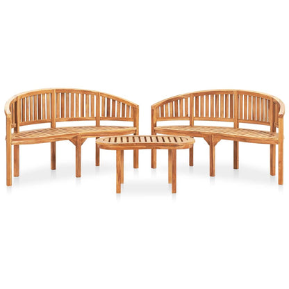 4 Piece Banana Garden Lounge Set Solid Teak Wood Height 86 cm 2x bench + table