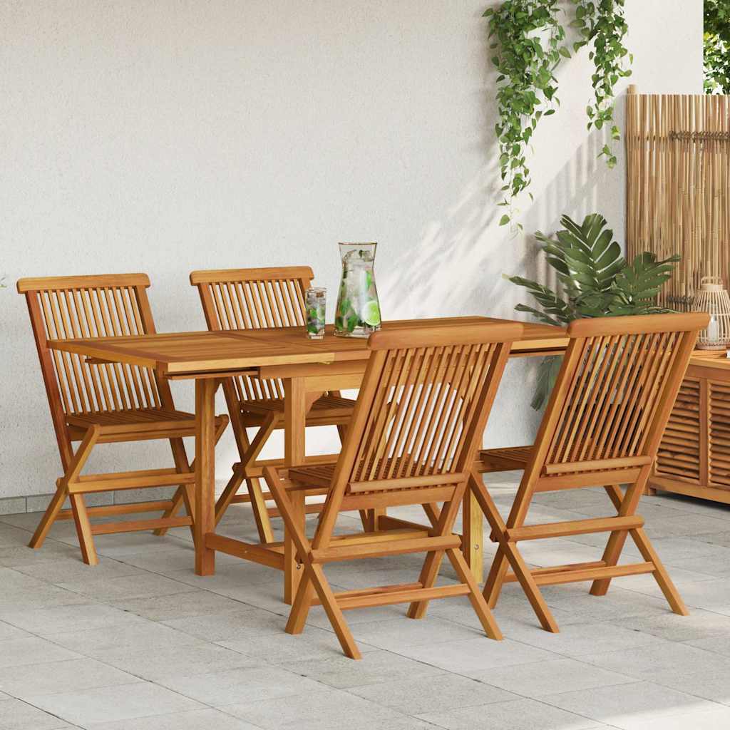 5 Piece Garden Dining Set Solid Teak Wood Without armrest 4