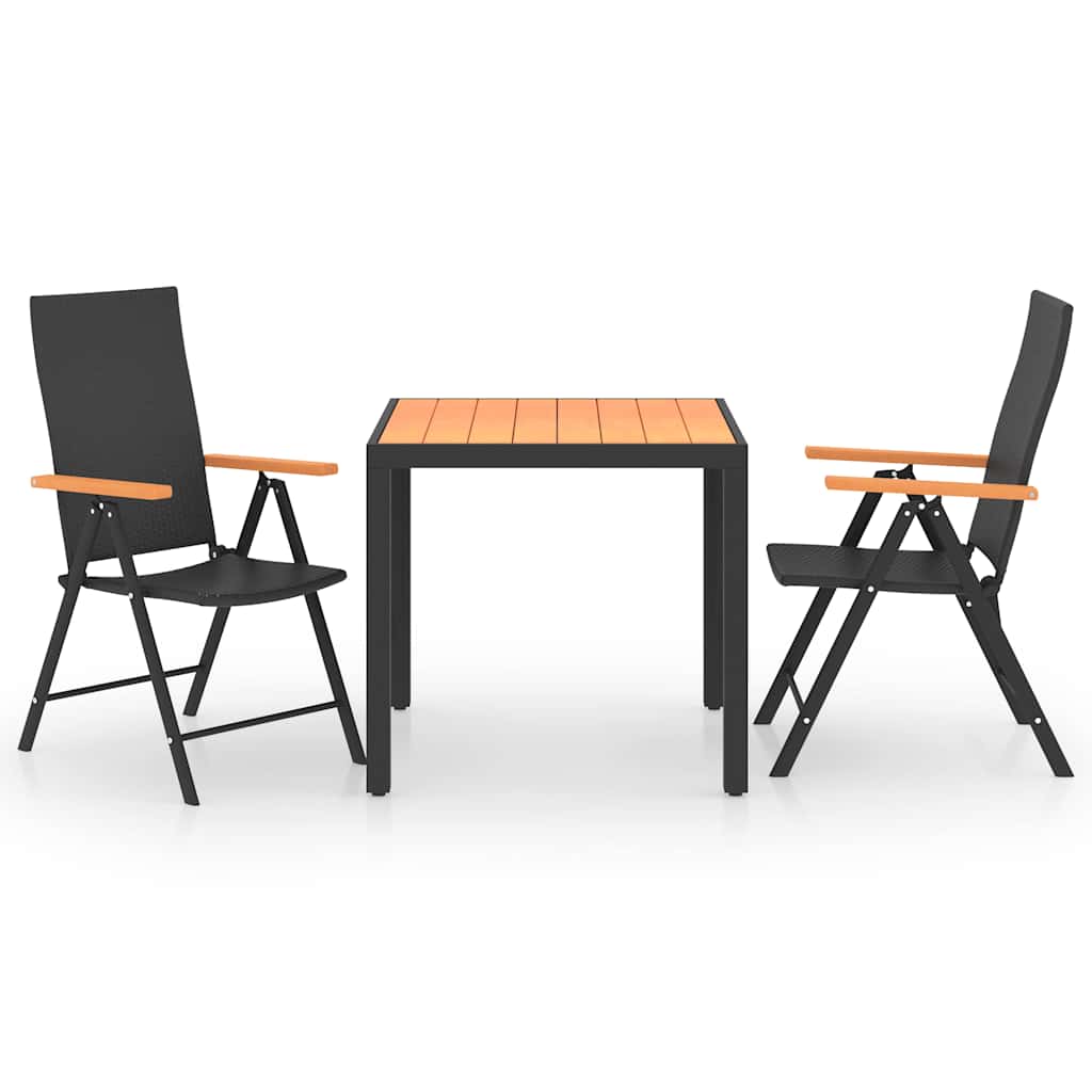 vidaXL 3 Piece Garden Dining Set Black and Brown 2