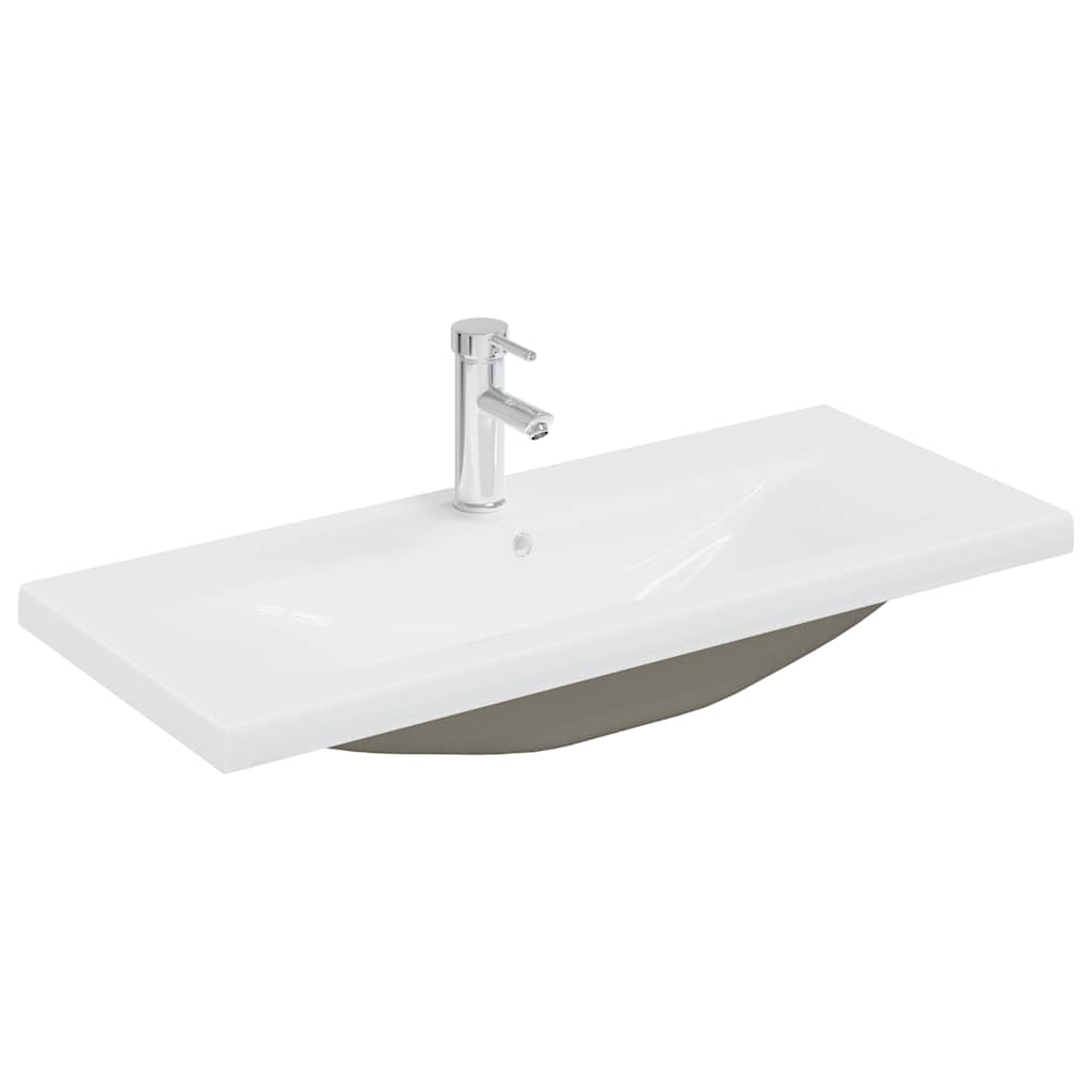 vidaXL Built-in Basin with Faucet 91x39x18 cm Ceramic White 2