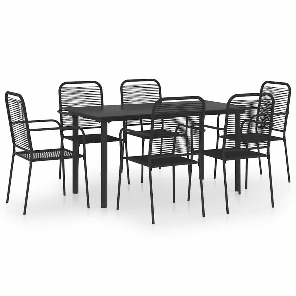 vidaXL 7 Piece Garden Dining Set Black Glass and Steel 2