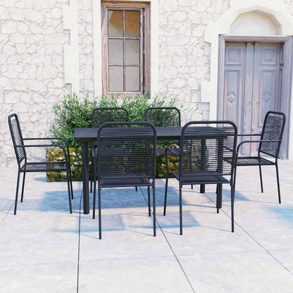 vidaXL 7 Piece Garden Dining Set Black Glass and Steel 1