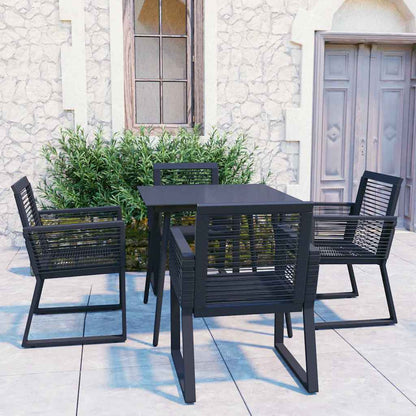 5 Piece Outdoor Dining Set PVC Rattan Black 80 cm table length 4