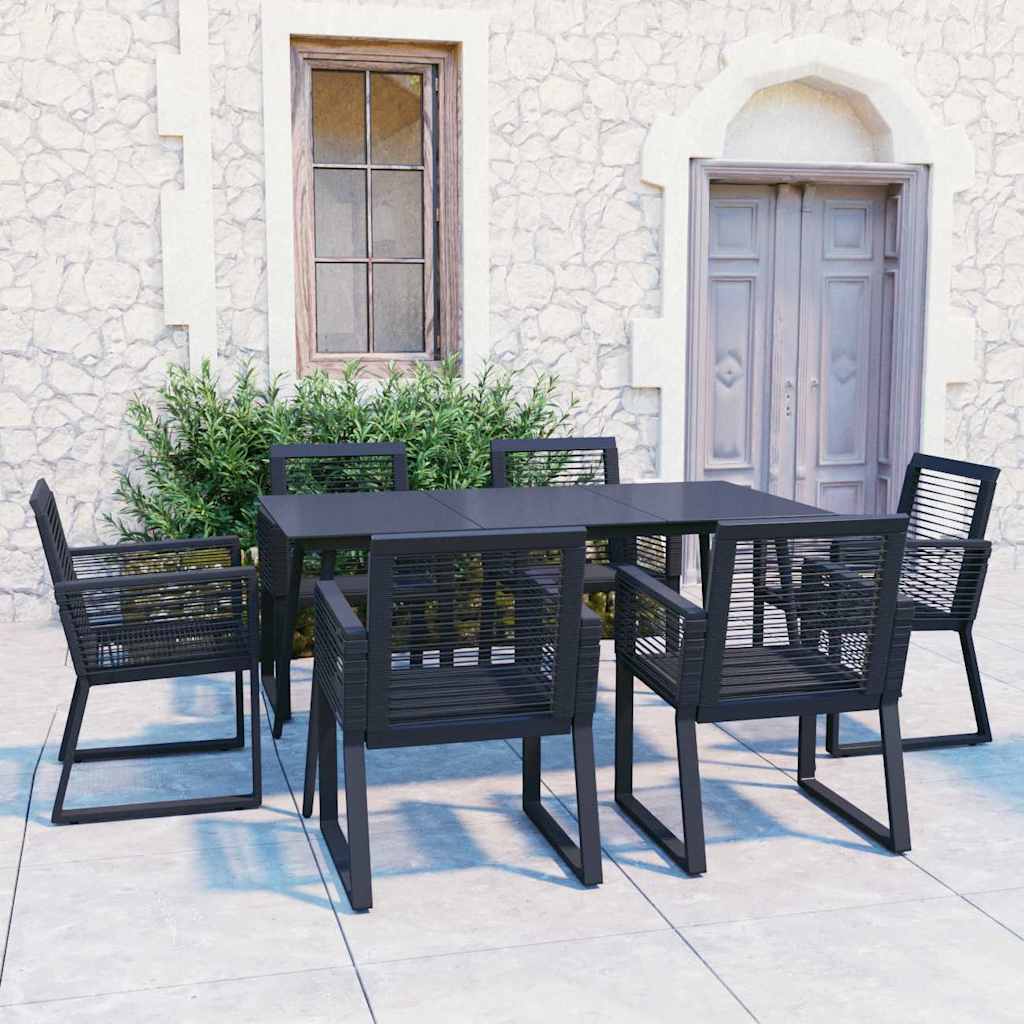 5 Piece Outdoor Dining Set PVC Rattan Black 150 cm table length 6