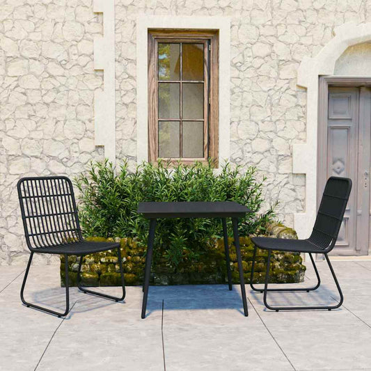 5 Piece Outdoor Dining Set Poly Rattan and Glass Black 2