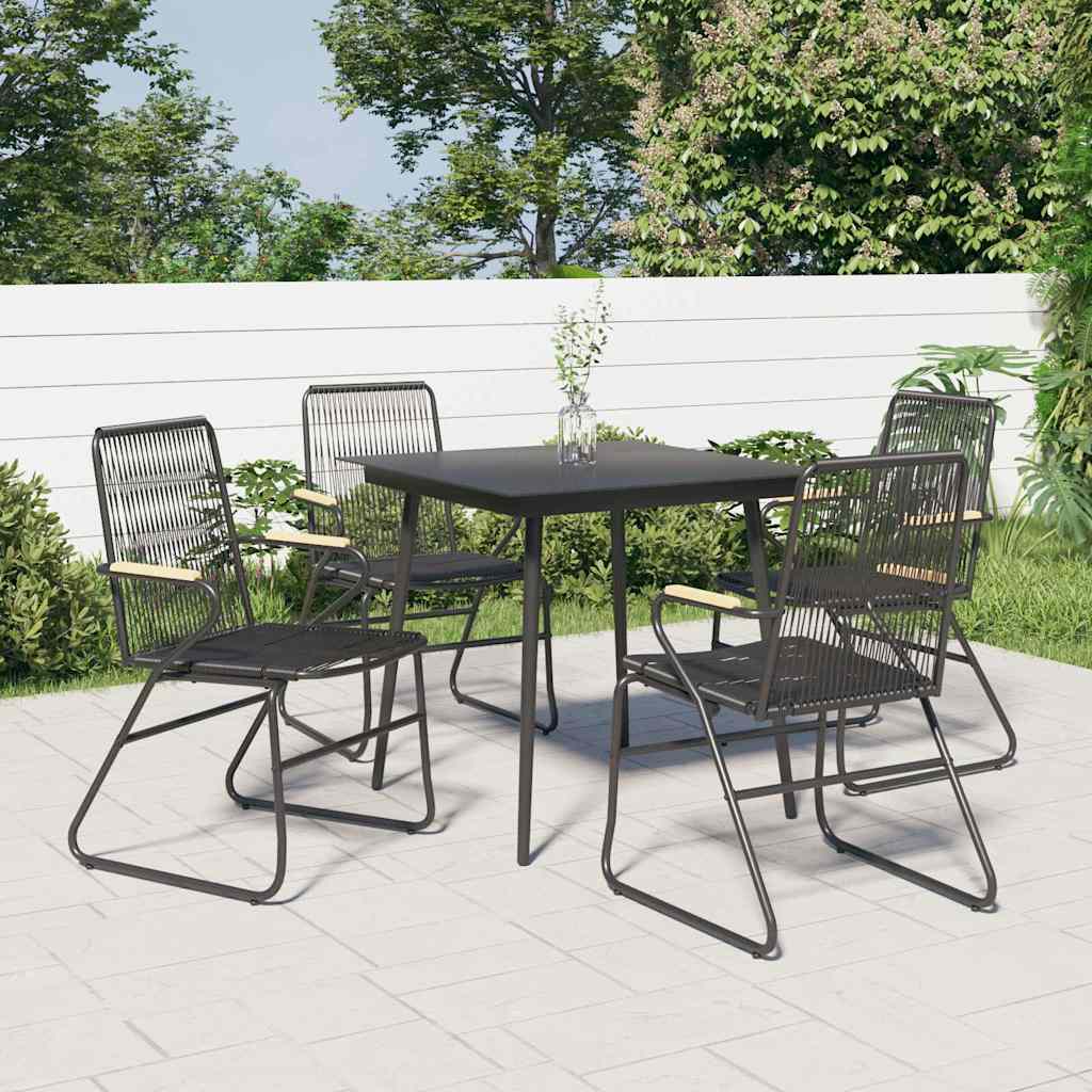 vidaXL 5 Piece Garden Dining Set Black PVC Rattan 1