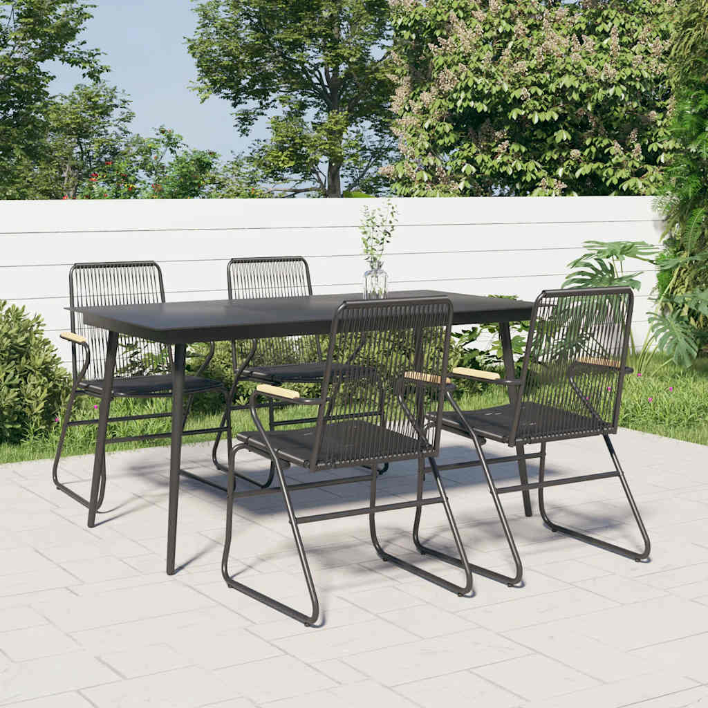 vidaXL 5 Piece Garden Dining Set Black PVC Rattan 1