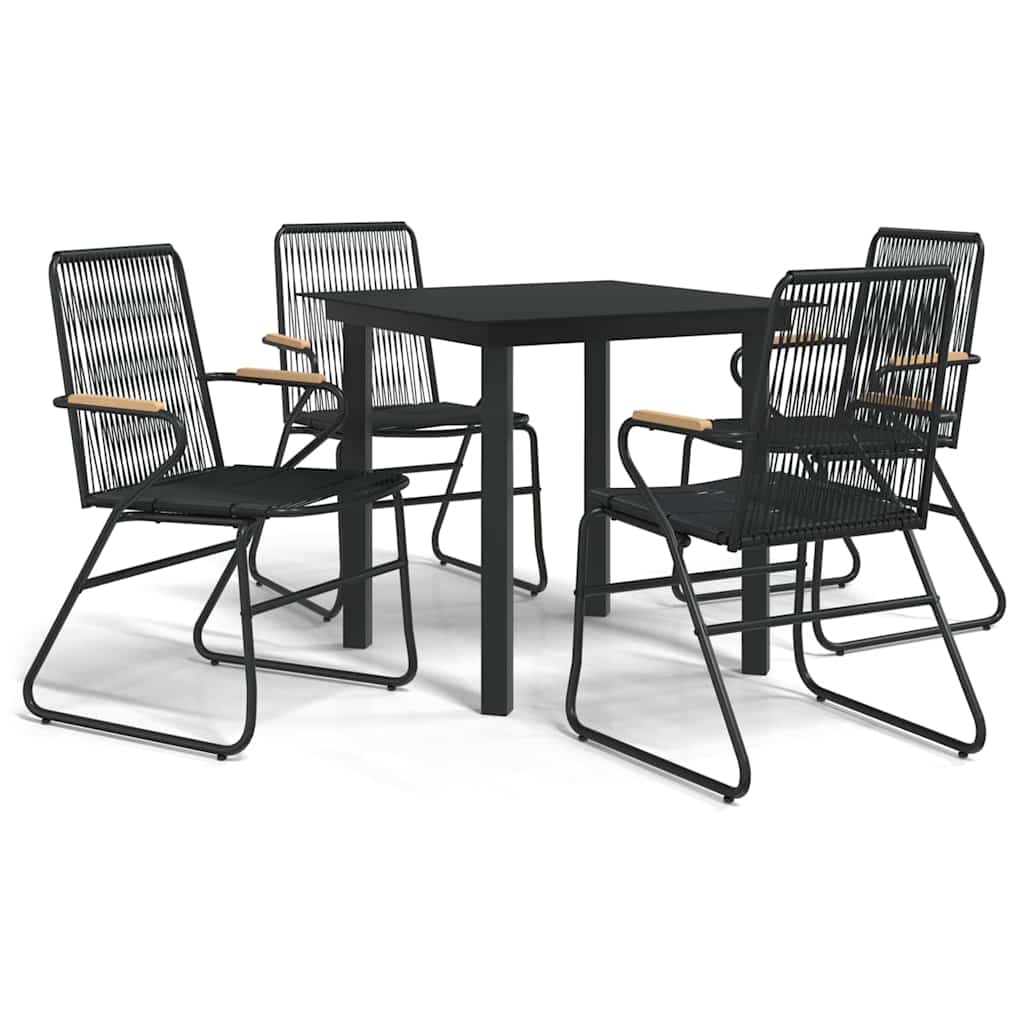 vidaXL 5 Piece Garden Dining Set Black PVC Rattan 2