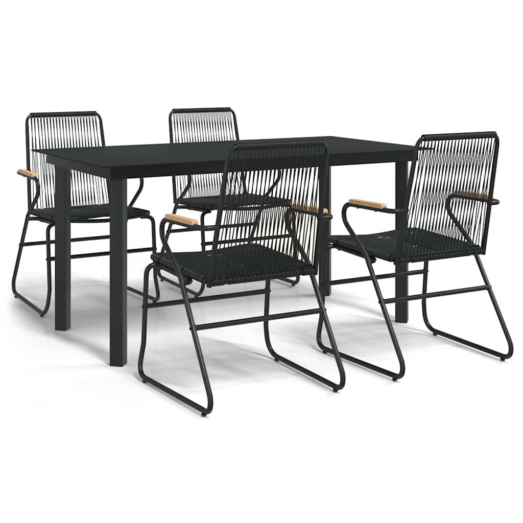 vidaXL 5 Piece Garden Dining Set Black PVC Rattan 2