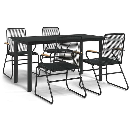 5 Piece Garden Dining Set Black PVC Rattan 4