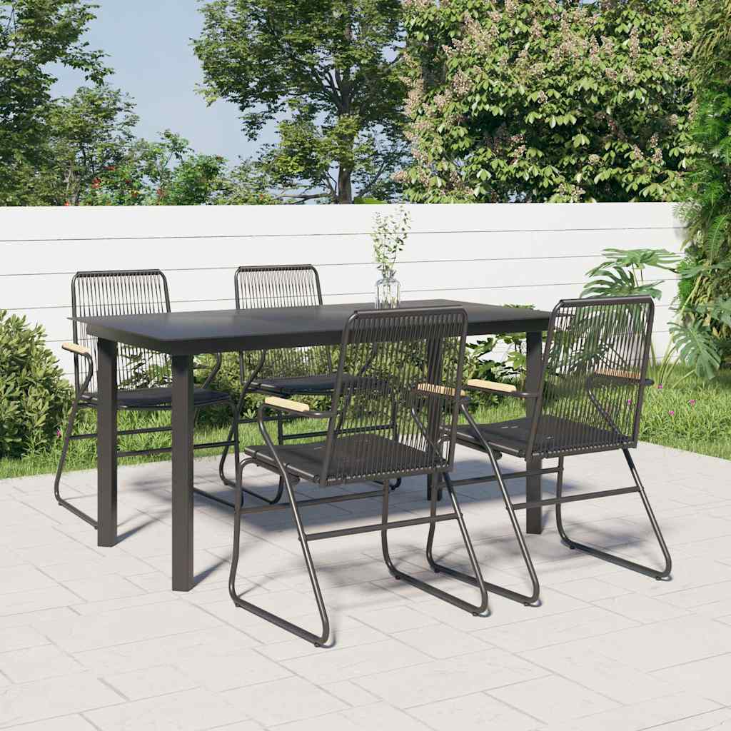 vidaXL 5 Piece Garden Dining Set Black PVC Rattan 1