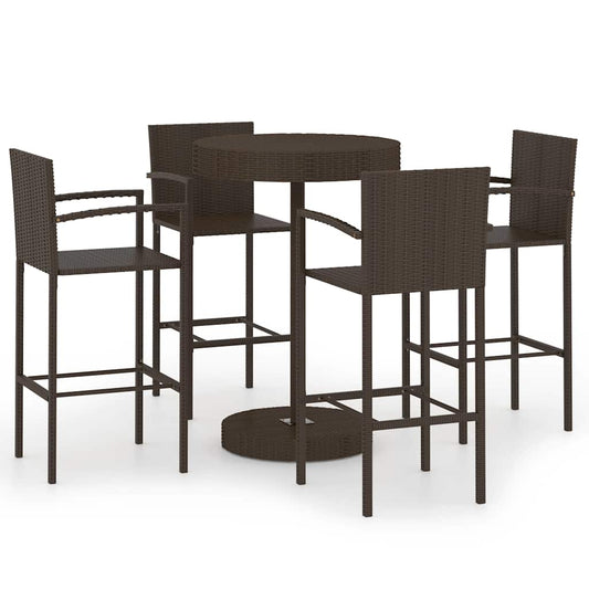 vidaXL 5 Piece Garden Bar Set Poly Rattan Brown 2