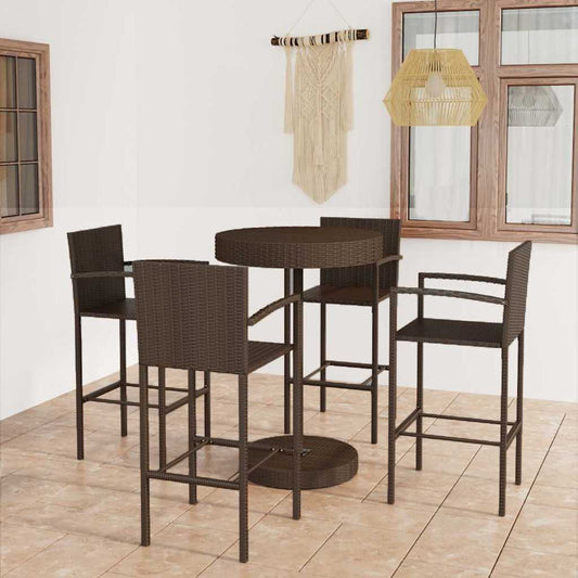vidaXL 5 Piece Garden Bar Set Poly Rattan Brown 1