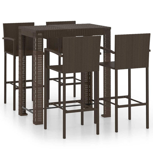 vidaXL 5 Piece Outdoor Bar Set with Armrest Poly Rattan Brown 2