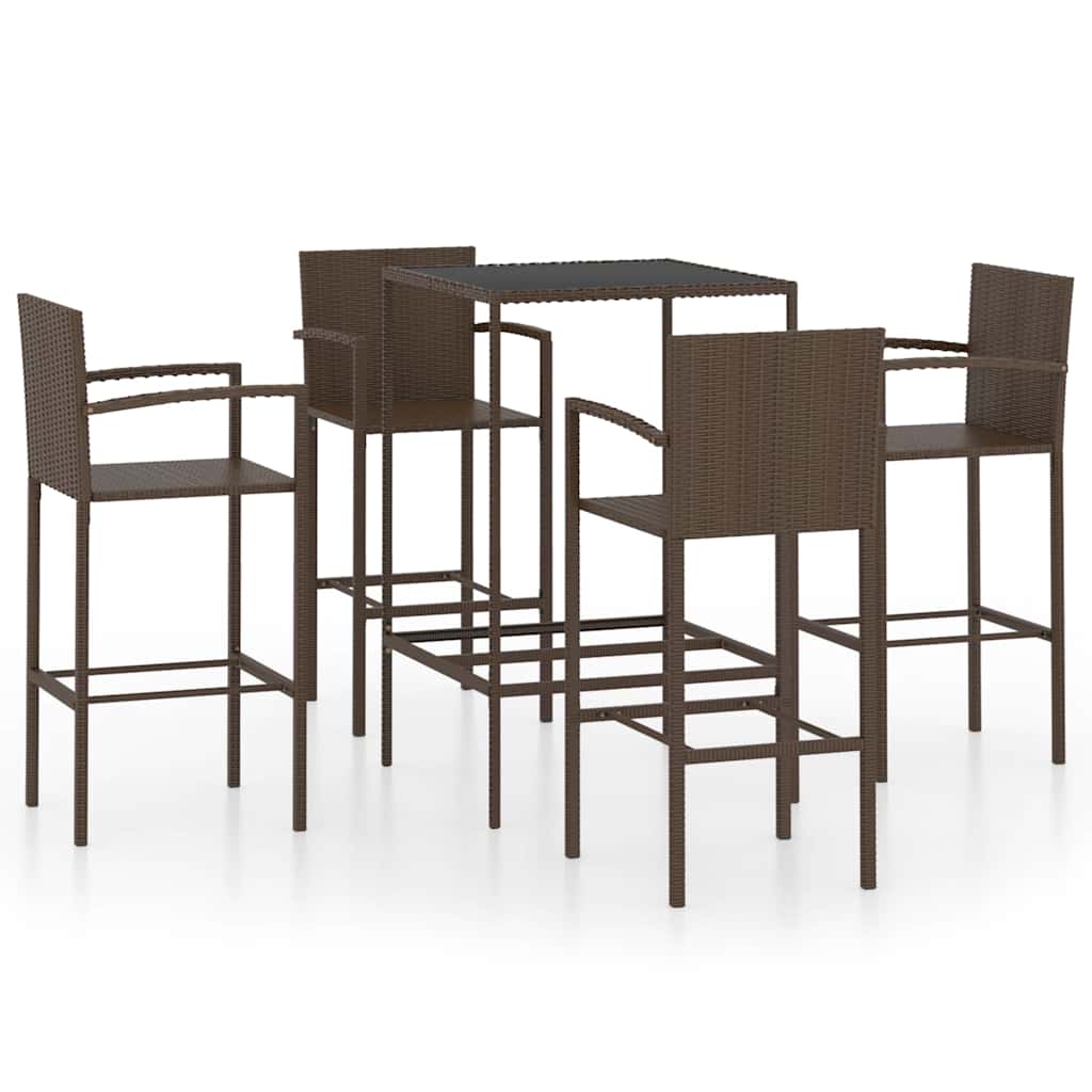 vidaXL 5 Piece Garden Bar Set Poly Rattan Brown 2
