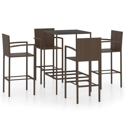 vidaXL 5 Piece Garden Bar Set Poly Rattan Brown 2