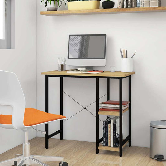 Computer Desk 80x40x72 cm MDF and Metal Black and light oak