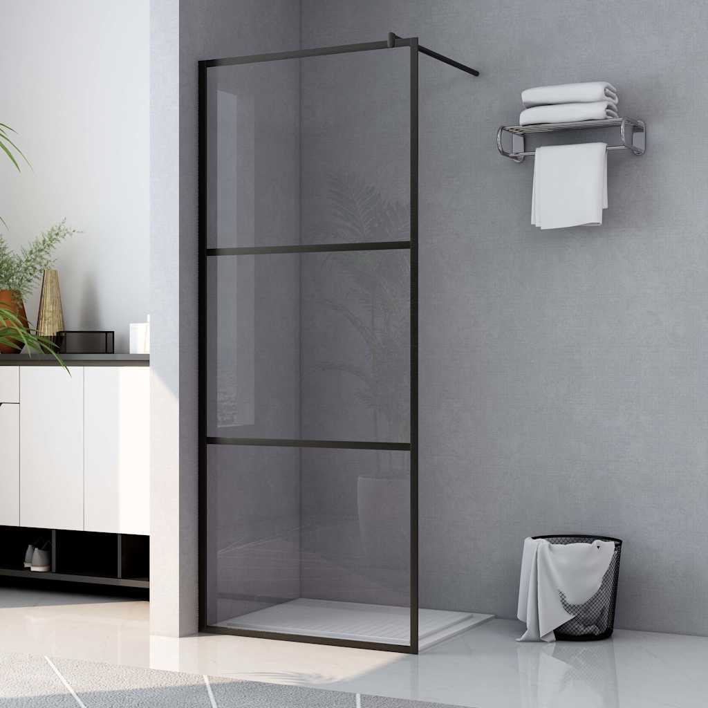 Walk-in Shower Wall with Clear ESG Glass Black Transparent 100 x 195 cm