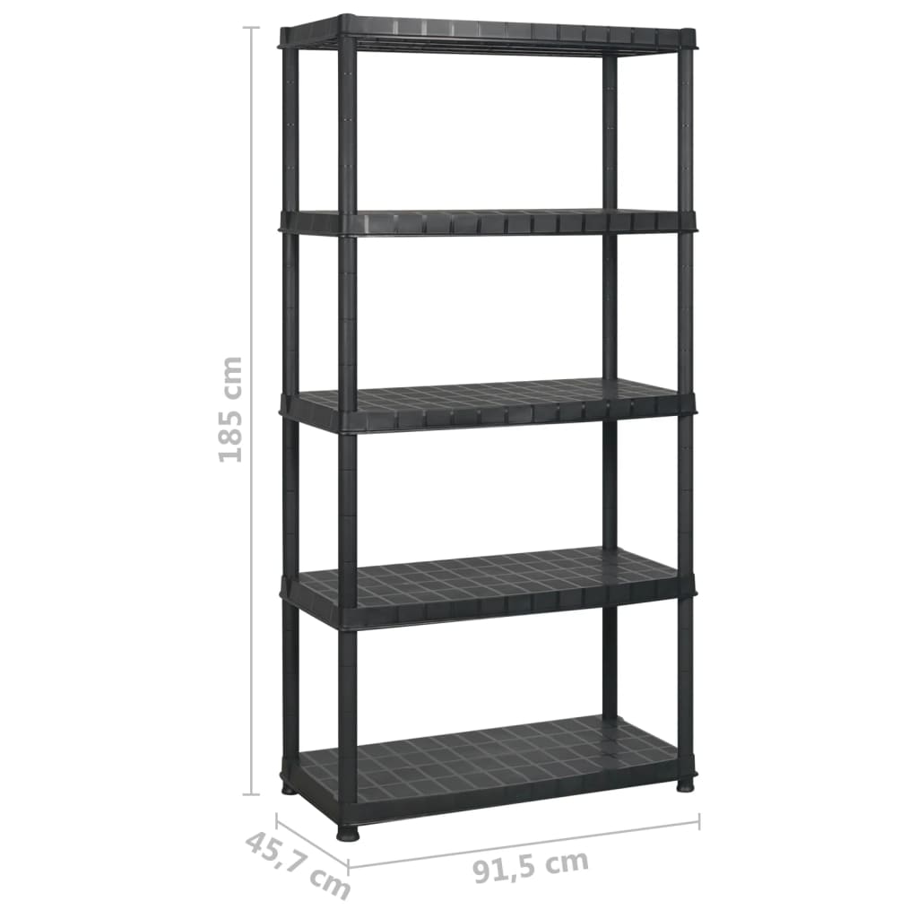 vidaXL Storage Shelf 5-Tier Black 366x45,7x185 cm Plastic 6