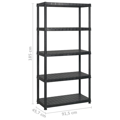 vidaXL Storage Shelf 5-Tier Black 366x45,7x185 cm Plastic 6
